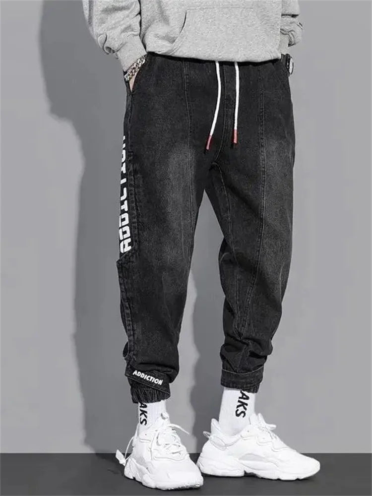 Men’s Baggy Harem Jeans Streetwear Loose Fit Tapered Moto Pants