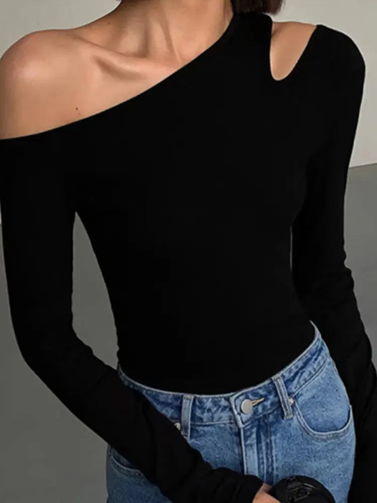 Women Off-Shoulder Long-Sleeved T-Shirt