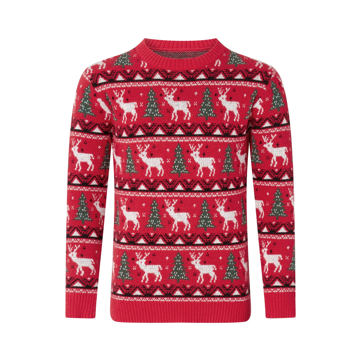 Matching Family Christmas Sweaters – Snowflake & Reindeer Knitted Long Sleeve Pullovers | Holiday Round Neck Jersey Tops