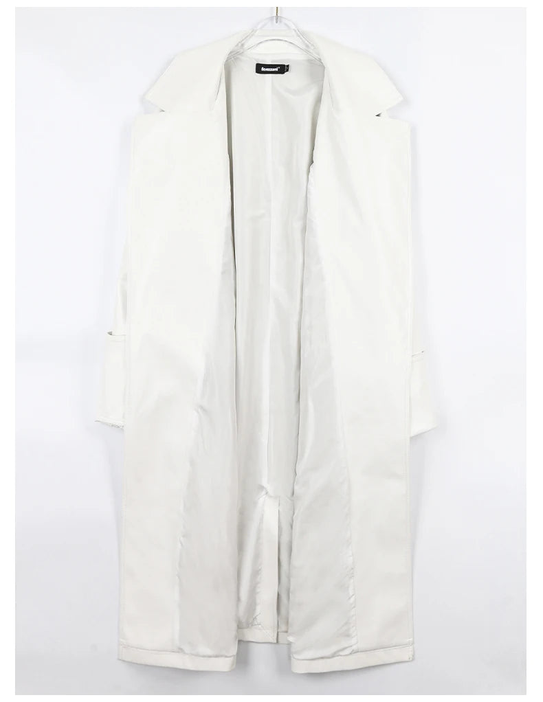 Lautaro Long Leather Trench Coat – Oversized Fall Streetwear for Women