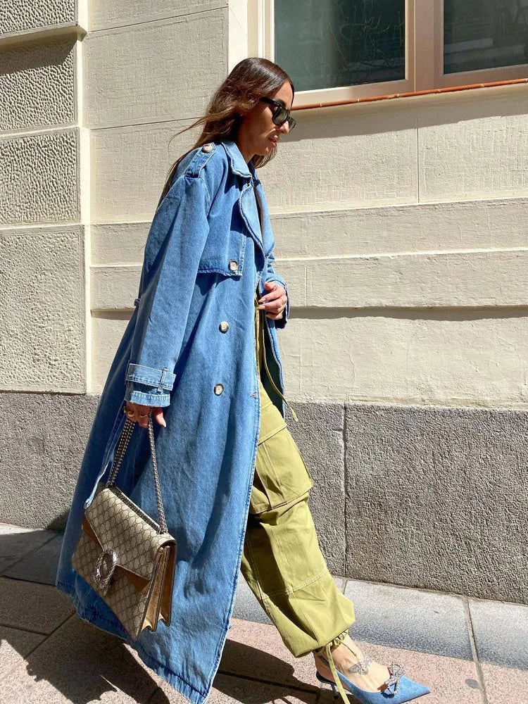 Blue Jean Denim Trench Coat for Women