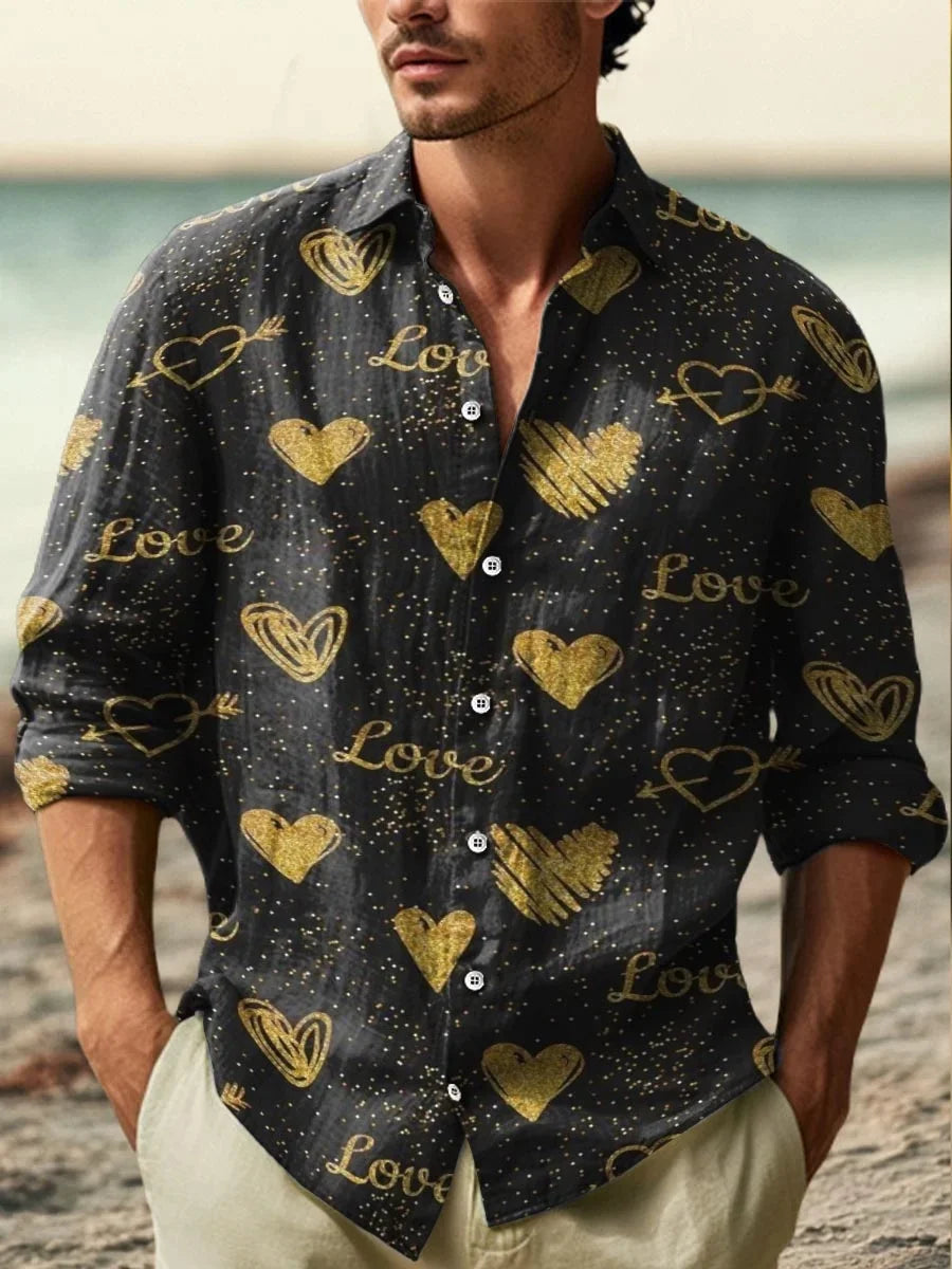Men’s Fashion Artistic Printed Linen Shirt