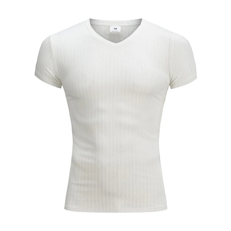 Men’s Summer V-Neck Breathable Tee – Casual Lightweight Short Sleeve Knitted Top | Soft Everyday Comfortable Shirt