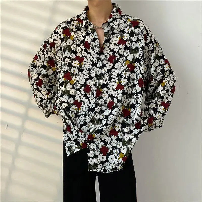 Men’s Japanese Retro Floral Long Sleeve Shirt