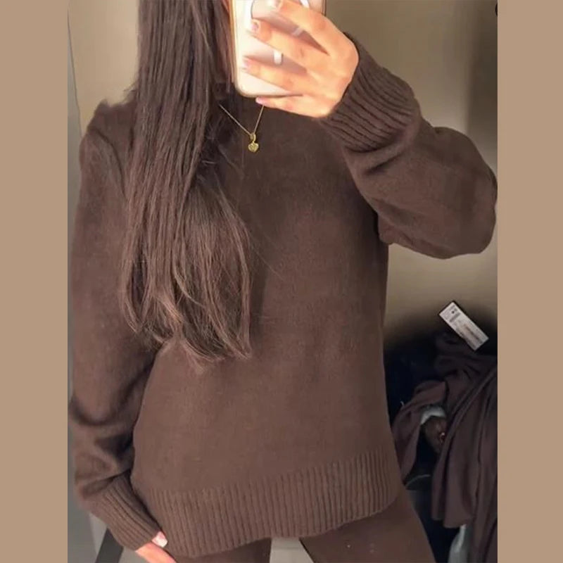 Brown V-Neck Knit Shirt and Pants