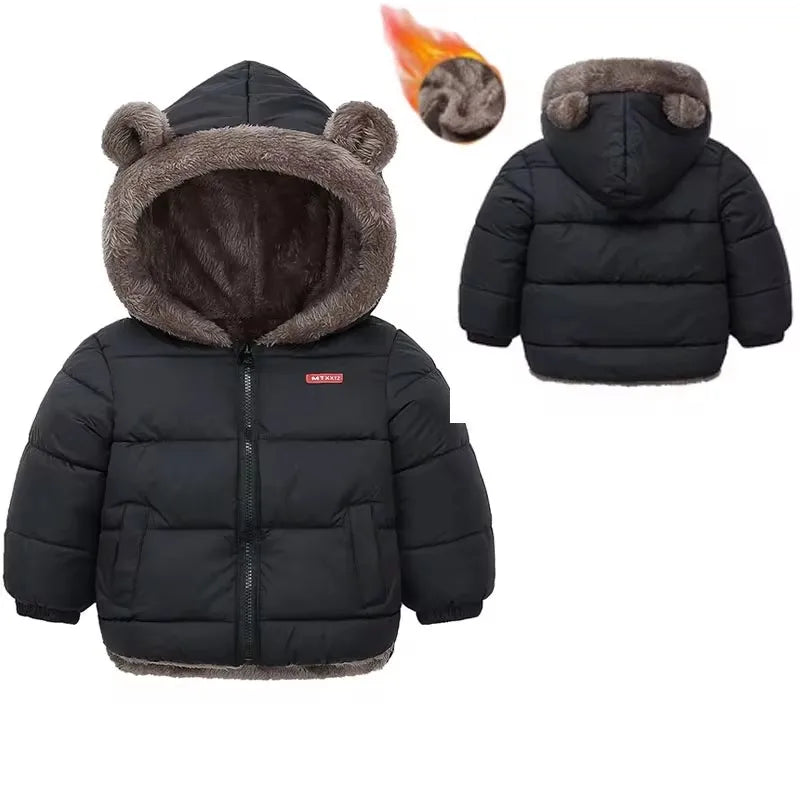 Kids Winter Thick Hooded Jacket – Boys & Girls Padded Fleece Warm Coat | Children’s Cotton Outerwear Cashmere Snowsuit