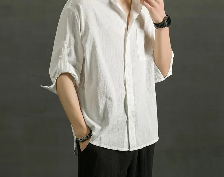 White Linen Cotton Half Sleeve Men’s Shirt