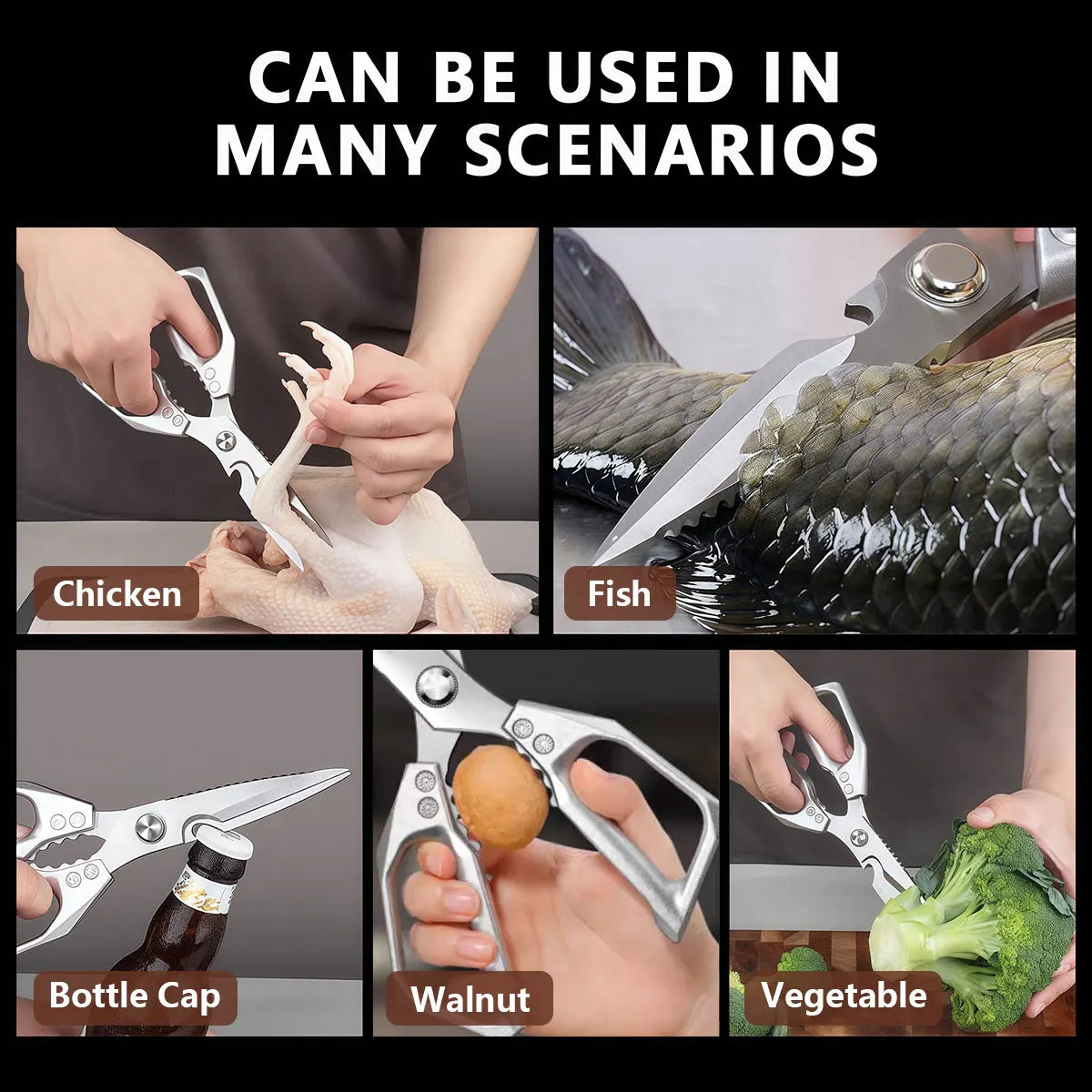 Stainless Steel Kitchen Shears – Multifunctional Food Scissors for Meat, Vegetables & Fish