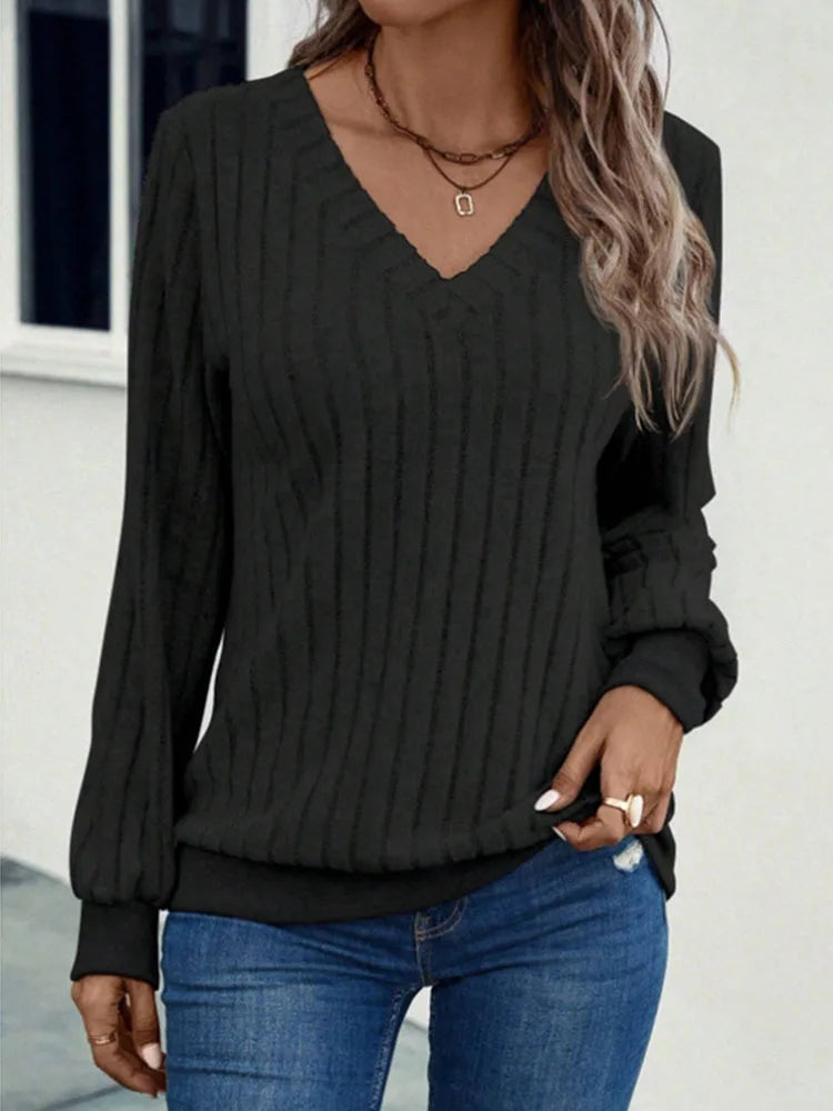 Women’s V-Neck Knitted Wool Sweater – Soft, Warm & Stylish