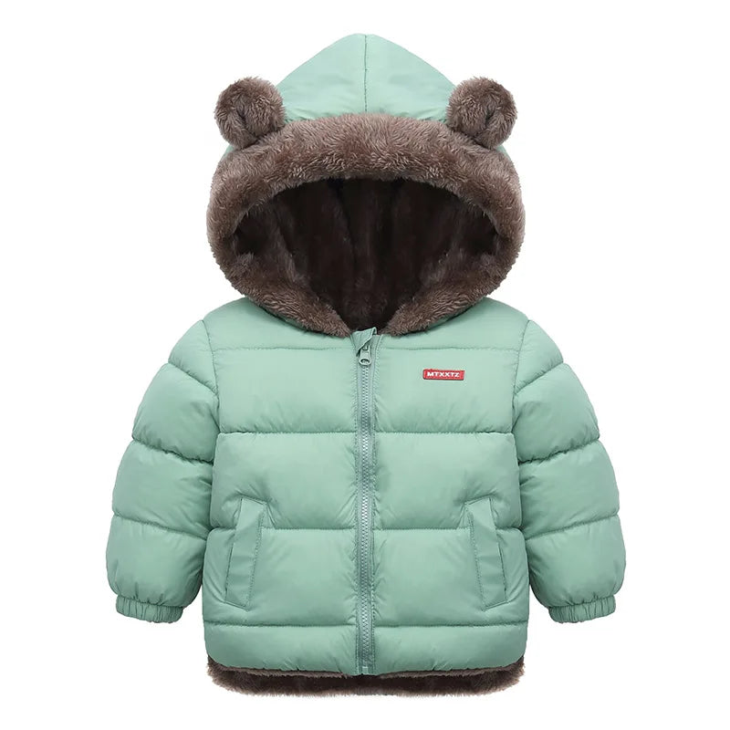 Kids Winter Thick Hooded Jacket – Boys & Girls Padded Fleece Warm Coat | Children’s Cotton Outerwear Cashmere Snowsuit