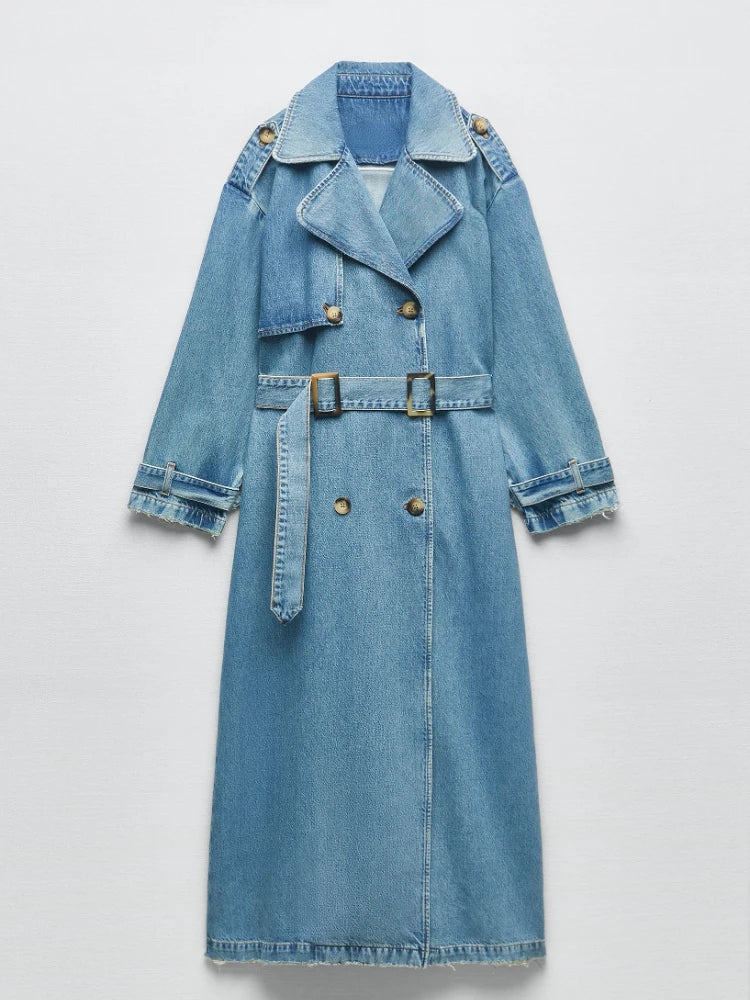 Blue Jean Denim Trench Coat for Women