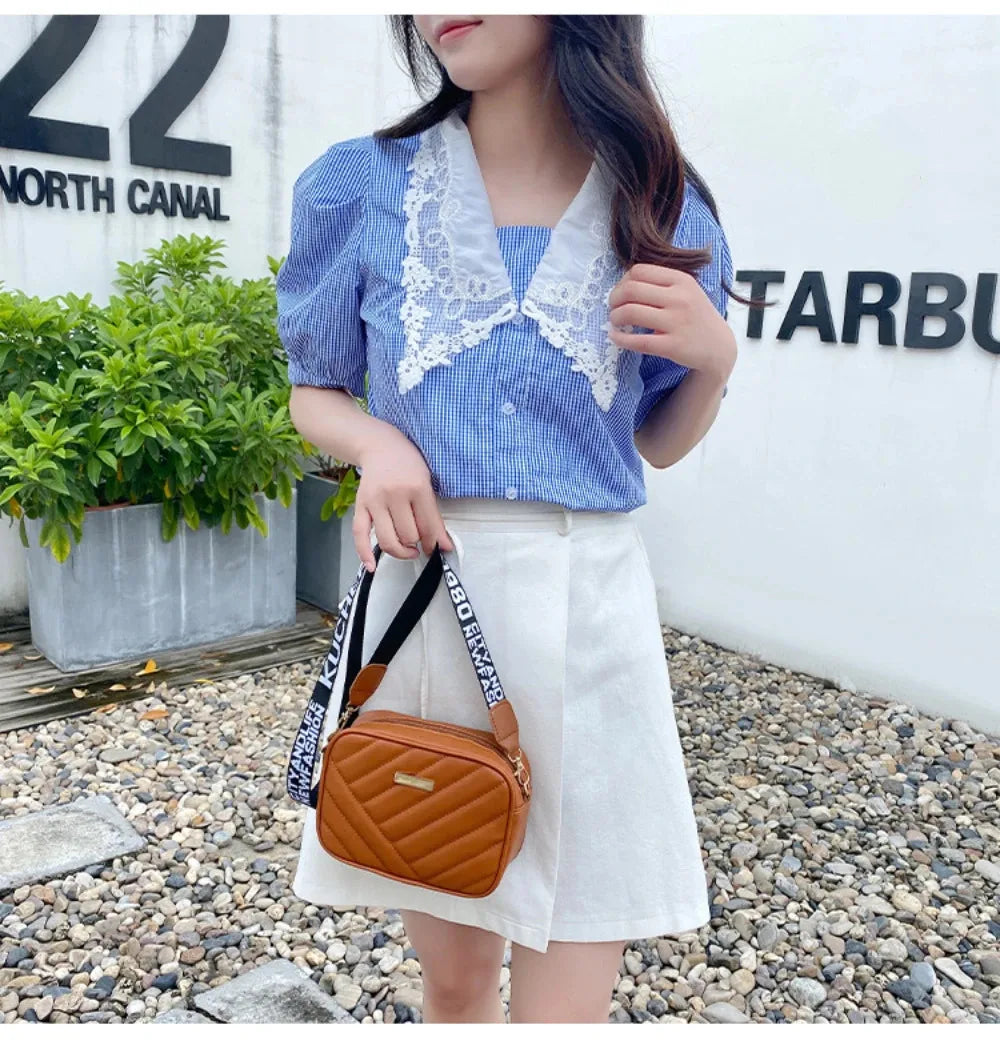 High quality women's PU rolling strip camera bag