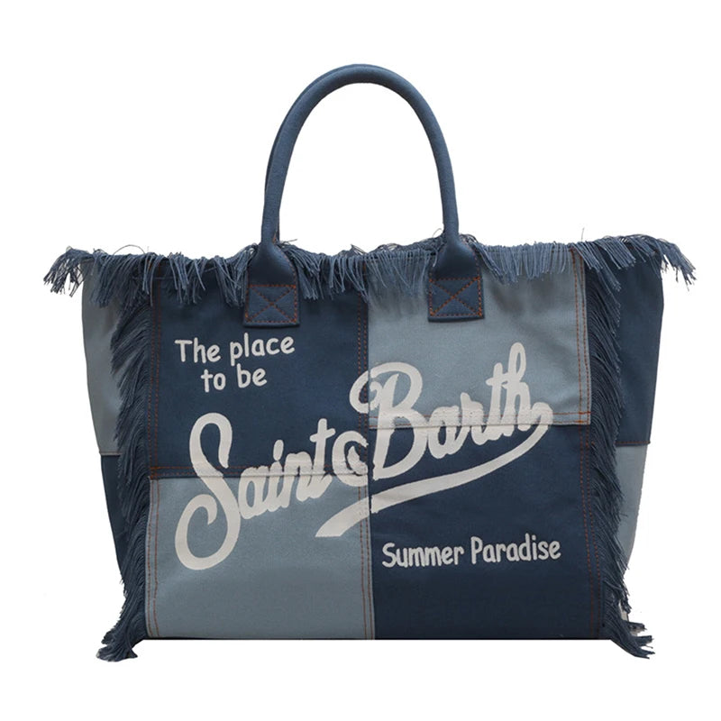 Women’s Denim Printed Beach Bag
