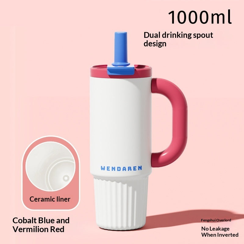 Ceramic-Lined Insulated Water Mug – Stainless Steel, Straw Lid, Perfect for Travel & Outdoors