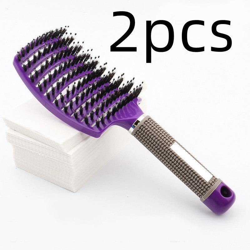 Large Curved Boar Bristle Hair Brush – Massage Comb for Curly & Wavy Hair | Anti-Frizz Detangling & Styling Hairbrush
