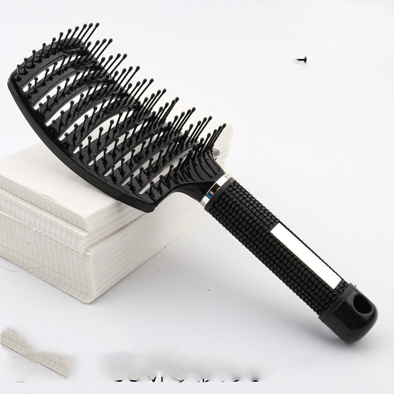 Large Curved Boar Bristle Hair Brush – Massage Comb for Curly & Wavy Hair | Anti-Frizz Detangling & Styling Hairbrush