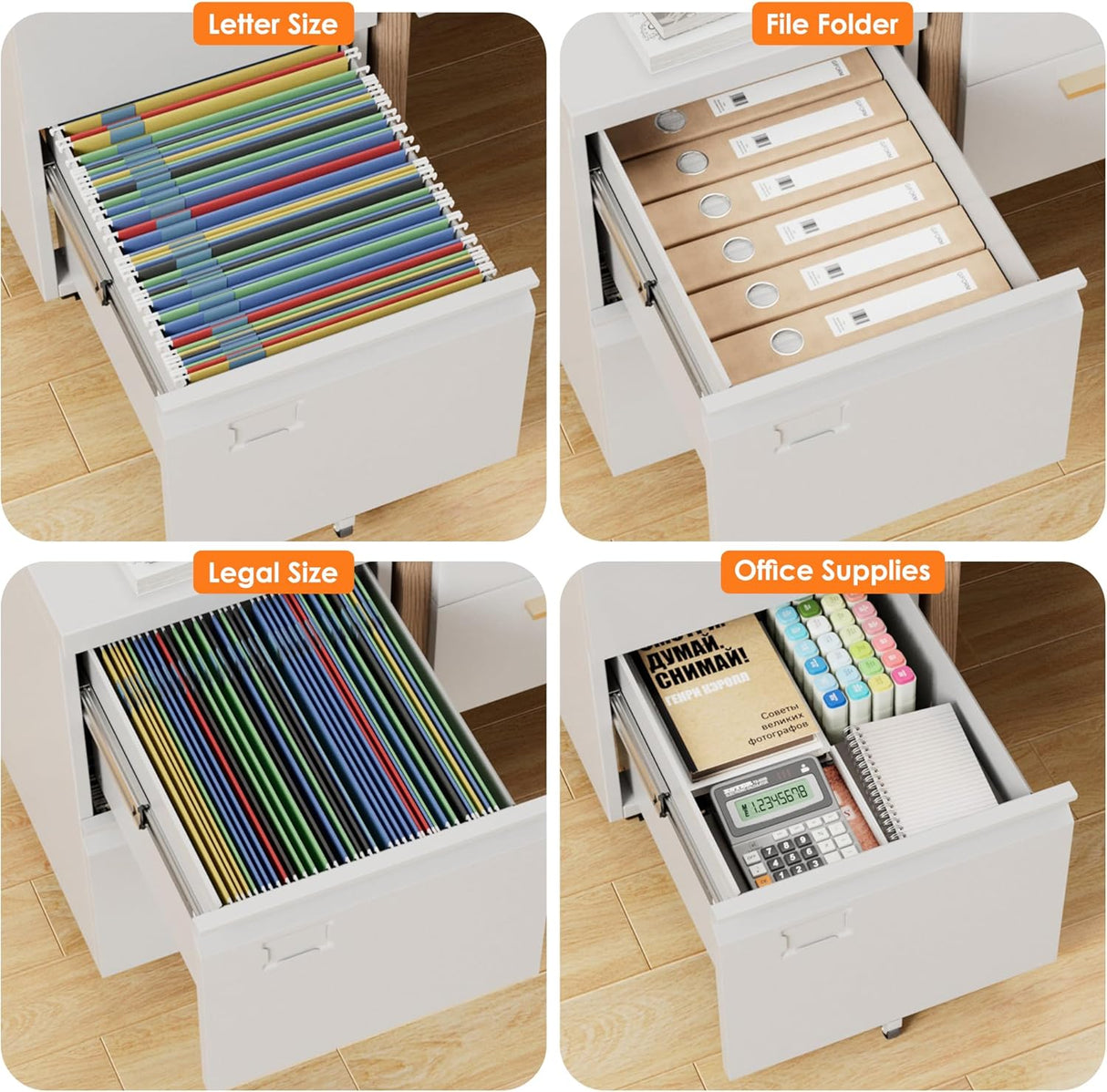 2 Drawers Mobile File Cabinet, Metal Under Desk Cabinet With Lock, For Office & Home, Legal Letter Size, Assembly Required White