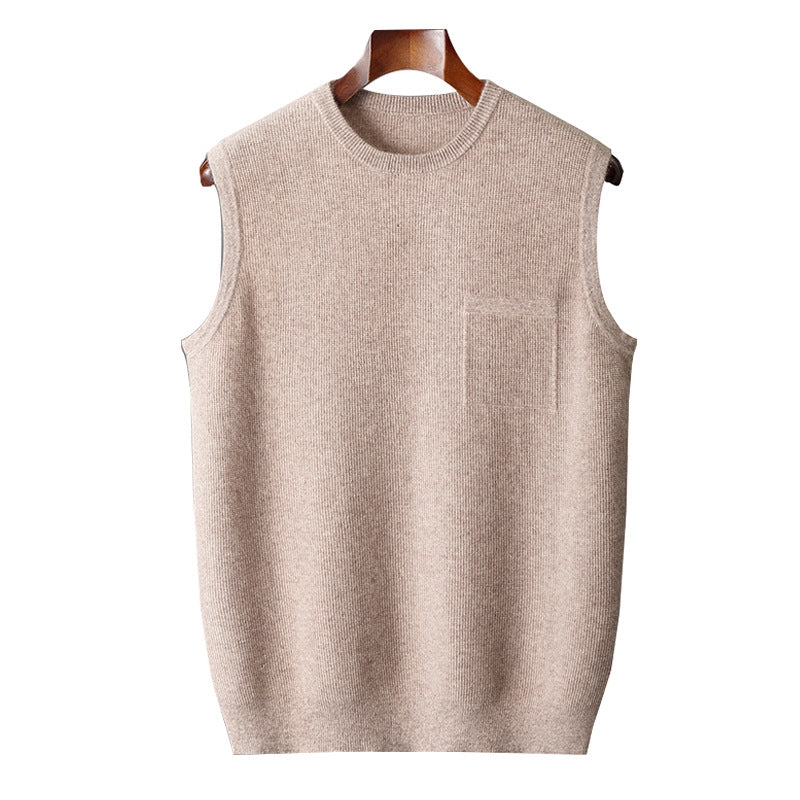 Men’s Round‑Neck Jacquard Knitted Pullover Vest – Business Casual Sleeveless Sweater for Office & Fall/Winter Layering