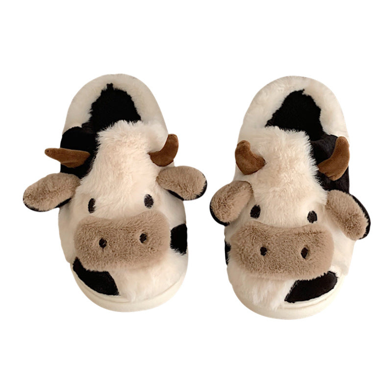Cute Cow Animal Slippers for Women & Girls – Kawaii Soft Fluffy Winter Warm Cartoon Milk Cow House Slippers