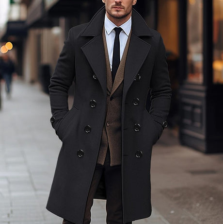 Fall Winter Men’s Woolen Coat – Double-Breasted Long Overcoat | Classic Warm Business & Casual Outerwear