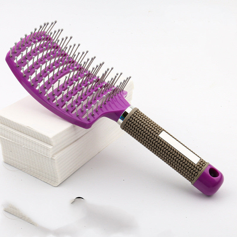 Large Curved Boar Bristle Hair Brush – Massage Comb for Curly & Wavy Hair | Anti-Frizz Detangling & Styling Hairbrush