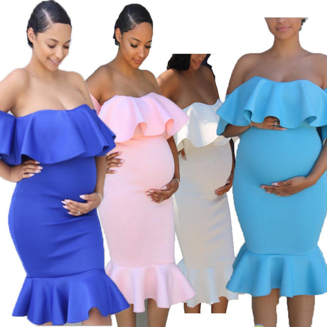 Maternity Elastic Ruffle Dress