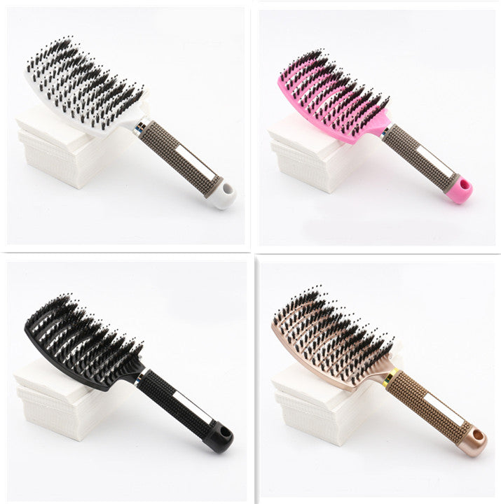 Large Curved Boar Bristle Hair Brush – Massage Comb for Curly & Wavy Hair | Anti-Frizz Detangling & Styling Hairbrush
