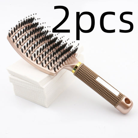 Large Curved Boar Bristle Hair Brush – Massage Comb for Curly & Wavy Hair | Anti-Frizz Detangling & Styling Hairbrush