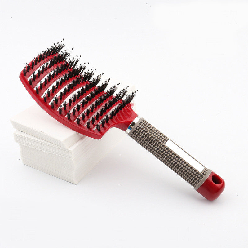 Large Curved Boar Bristle Hair Brush – Massage Comb for Curly & Wavy Hair | Anti-Frizz Detangling & Styling Hairbrush