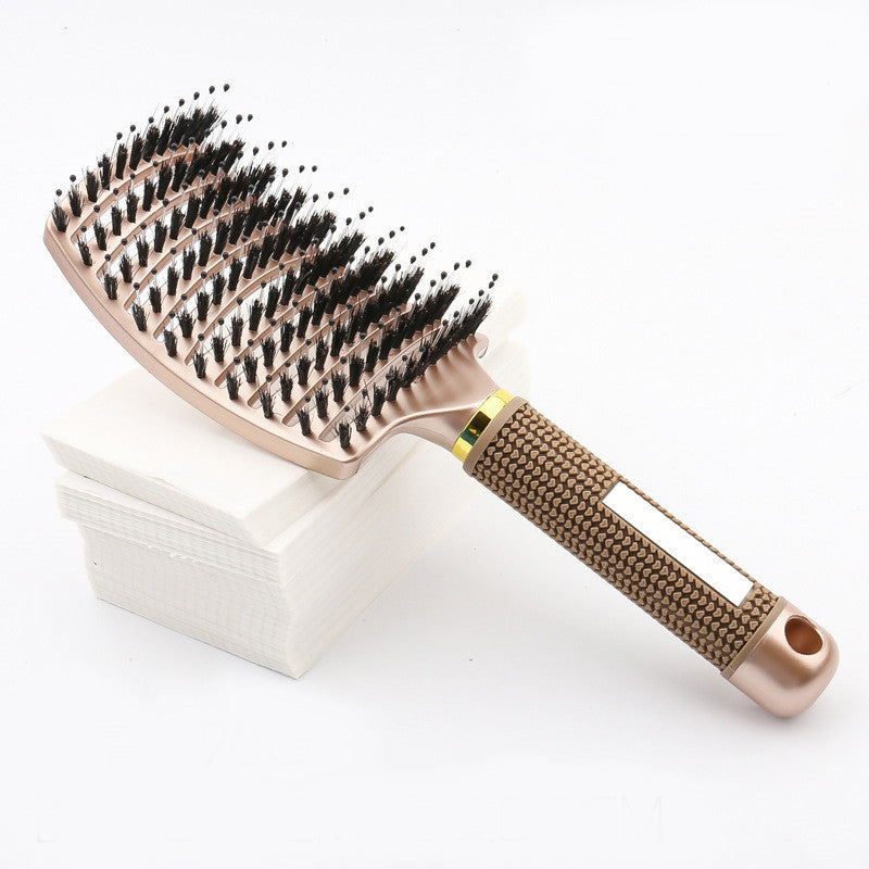 Large Curved Boar Bristle Hair Brush – Massage Comb for Curly & Wavy Hair | Anti-Frizz Detangling & Styling Hairbrush