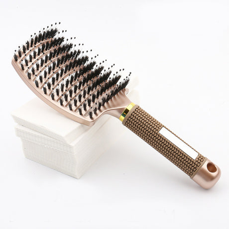 Large Curved Boar Bristle Hair Brush – Massage Comb for Curly & Wavy Hair | Anti-Frizz Detangling & Styling Hairbrush