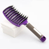 Large Curved Boar Bristle Hair Brush – Massage Comb for Curly & Wavy Hair | Anti-Frizz Detangling & Styling Hairbrush