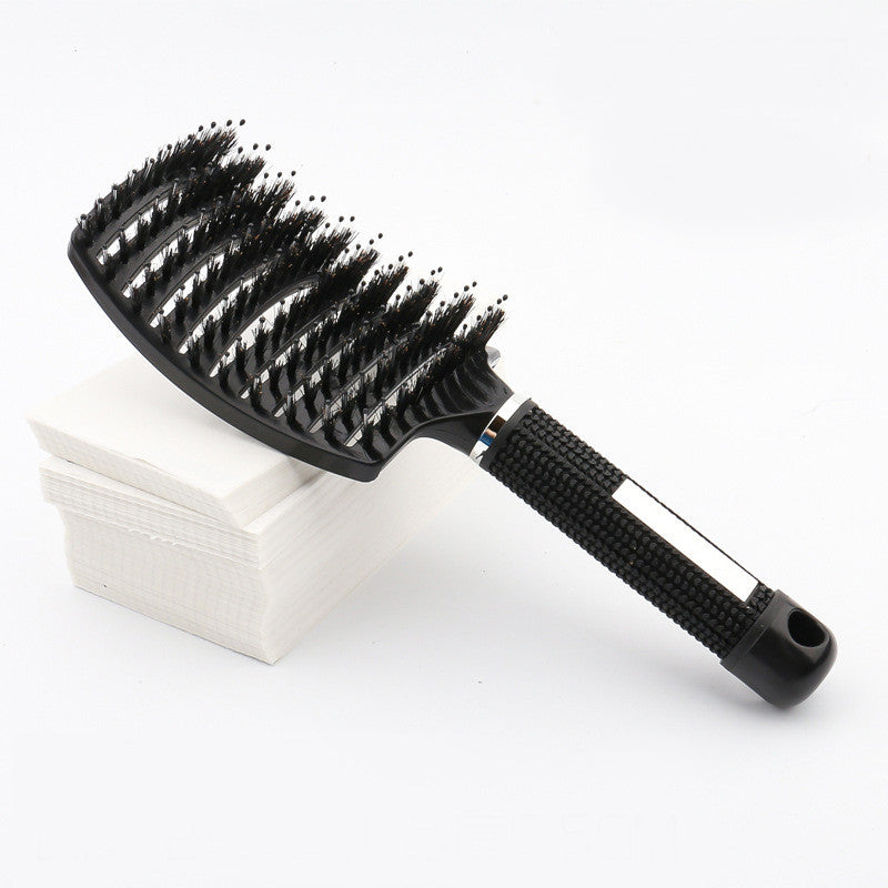 Large Curved Boar Bristle Hair Brush – Massage Comb for Curly & Wavy Hair | Anti-Frizz Detangling & Styling Hairbrush