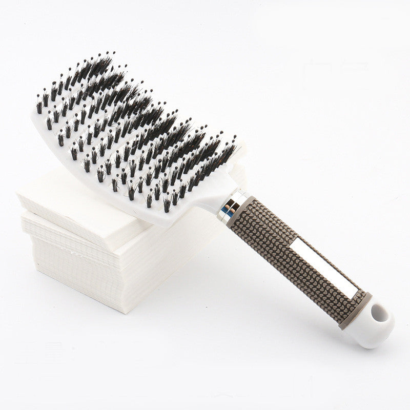 Large Curved Boar Bristle Hair Brush – Massage Comb for Curly & Wavy Hair | Anti-Frizz Detangling & Styling Hairbrush