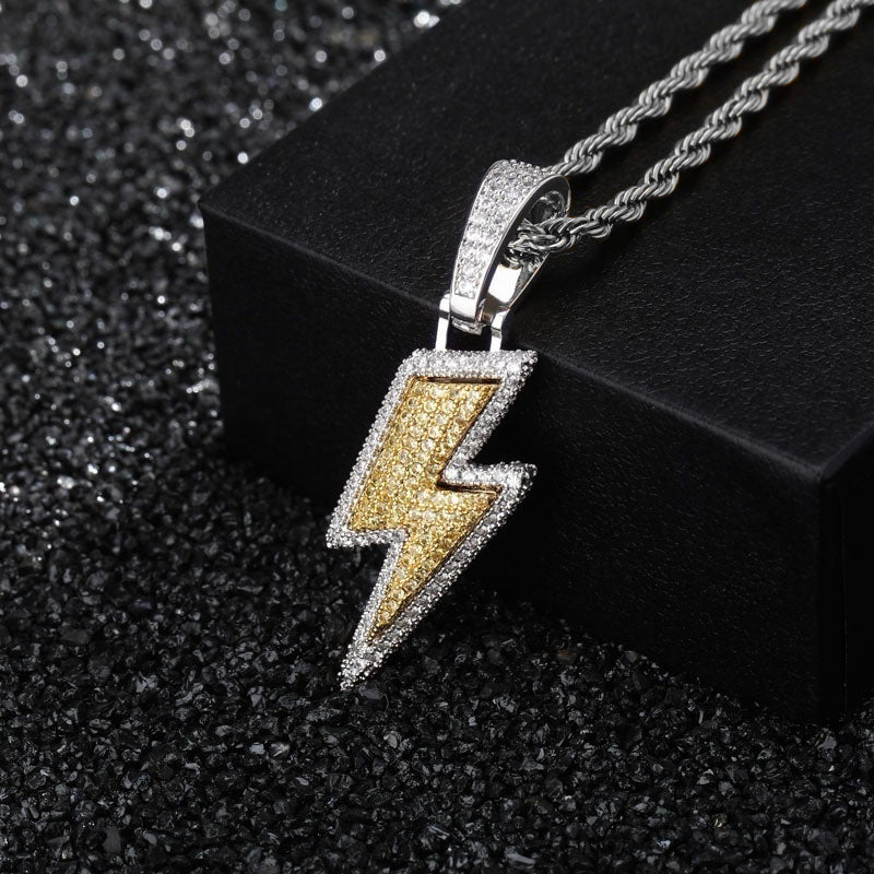 Lightning Hip Hop Pendant Necklace – Micro-Inlaid Zircon Fashion Jewelry, Trendy Hip Hop Street Style Accessory