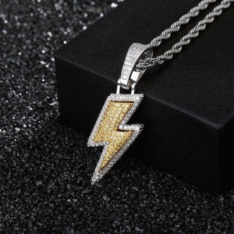 Lightning Hip Hop Pendant Necklace – Micro-Inlaid Zircon Fashion Jewelry, Trendy Hip Hop Street Style Accessory