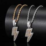 Lightning Hip Hop Pendant Necklace – Micro-Inlaid Zircon Fashion Jewelry, Trendy Hip Hop Street Style Accessory