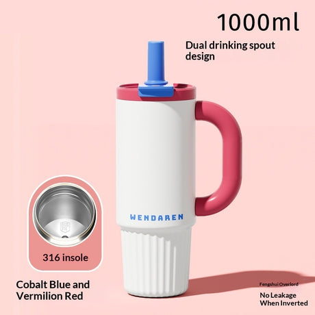 Ceramic-Lined Insulated Water Mug – Stainless Steel, Straw Lid, Perfect for Travel & Outdoors