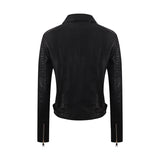 Women’s PU Leather Motorcycle Jacket – Short Slim-Fit Washed Leather Biker Coat with Oblique Zipper