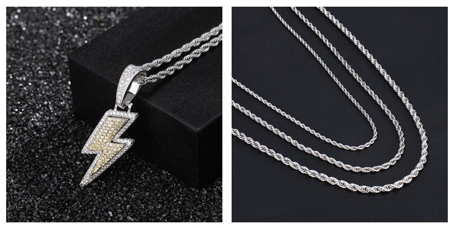 Lightning Hip Hop Pendant Necklace – Micro-Inlaid Zircon Fashion Jewelry, Trendy Hip Hop Street Style Accessory