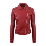 Women’s PU Leather Motorcycle Jacket – Short Slim-Fit Washed Leather Biker Coat with Oblique Zipper
