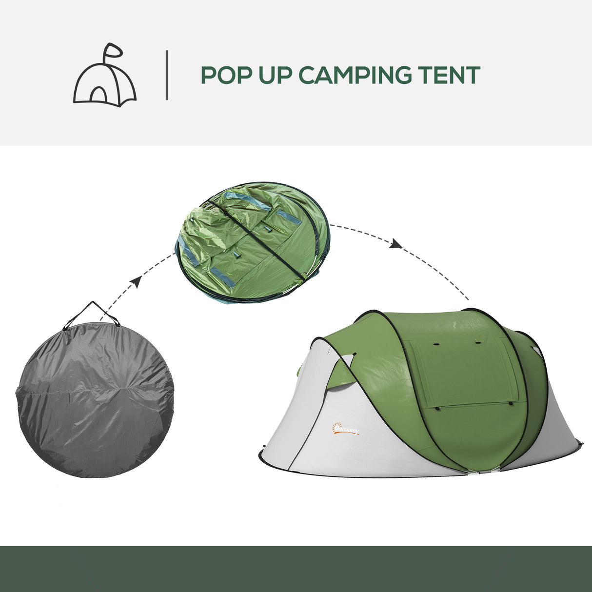 Pop-Up Camping Tent with Porch & Carry Bag – 2–3 Person, 3000mm, Waterproof, Green