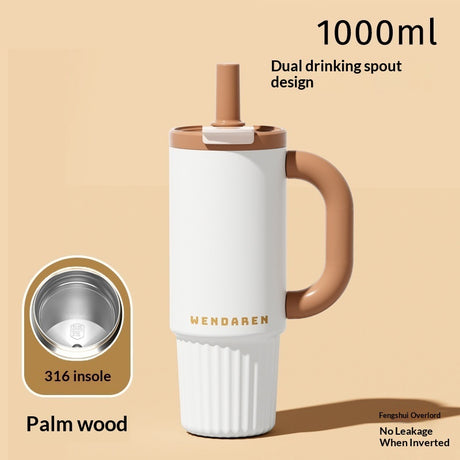 Ceramic-Lined Insulated Water Mug – Stainless Steel, Straw Lid, Perfect for Travel & Outdoors