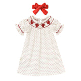 Baby Girl Valentine’s Day Dress – Red Heart Embroidered Smocked Princess Party Dress with Headband | Short Sleeve Outfit