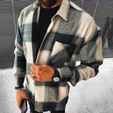 Men’s Printed Plaid Woolen Shirt – Warm Long‑Sleeve Casual Button‑Up Flannel‑Style Outerwear