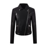 Women’s PU Leather Motorcycle Jacket – Short Slim-Fit Washed Leather Biker Coat with Oblique Zipper
