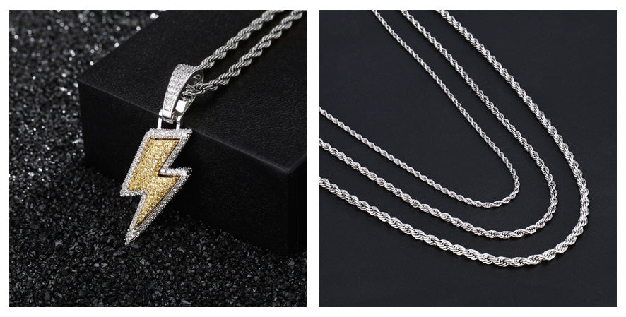 Lightning Hip Hop Pendant Necklace – Micro-Inlaid Zircon Fashion Jewelry, Trendy Hip Hop Street Style Accessory