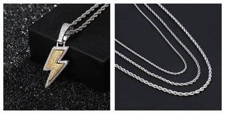 Lightning Hip Hop Pendant Necklace – Micro-Inlaid Zircon Fashion Jewelry, Trendy Hip Hop Street Style Accessory