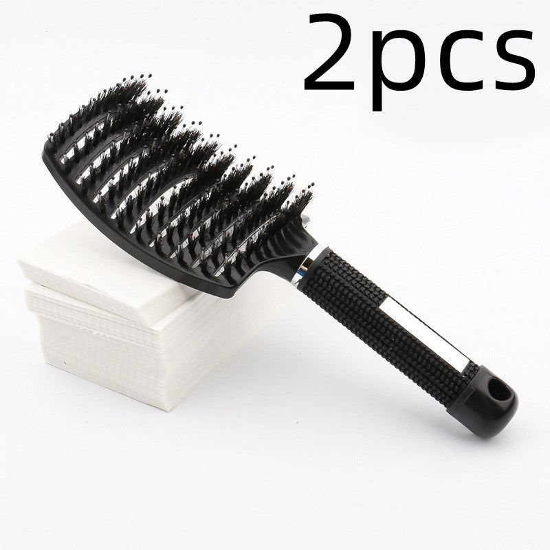 Large Curved Boar Bristle Hair Brush – Massage Comb for Curly & Wavy Hair | Anti-Frizz Detangling & Styling Hairbrush