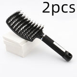 Large Curved Boar Bristle Hair Brush – Massage Comb for Curly & Wavy Hair | Anti-Frizz Detangling & Styling Hairbrush